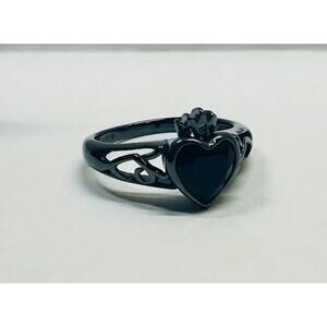 EVIL QUEEN BLACK GOTH ONYX HEART RING SIZE 10